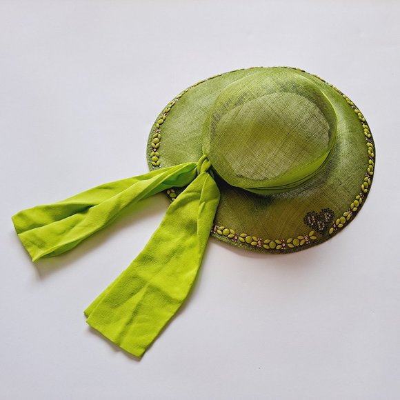 VDP Women's Italian Straw Silk Summer Beach Green Hat - Picture 3 of 15